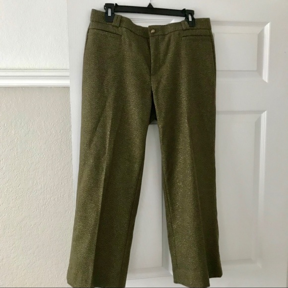 Banana Republic gold shimmer green crop wool pants - Picture 2 of 5